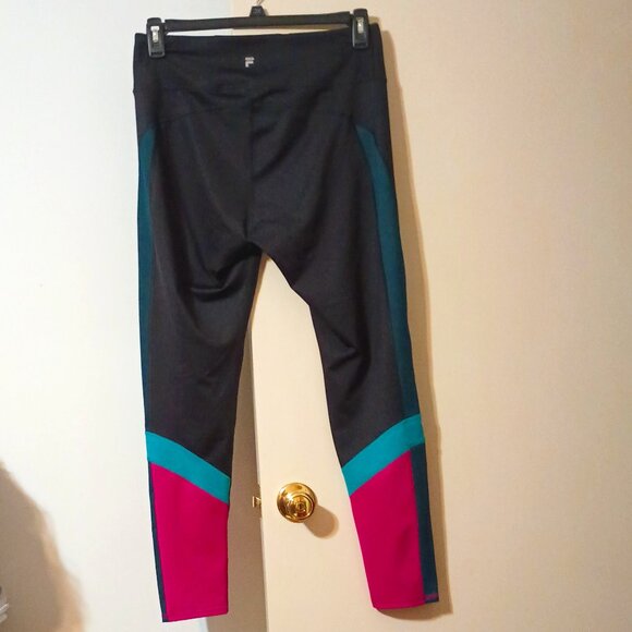 EUC~ FILA Sport Wide Waistband Colorblock Leggings~Black w/ Pink & Teal (Sz: XL) - Picture 2 of 5